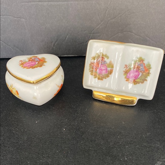 Vintage Porcelaine Limoges castel france trinket box and mini open book figurine